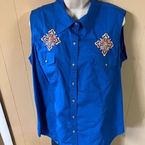 NEW Navy sleeveless blouse with custom embroidery